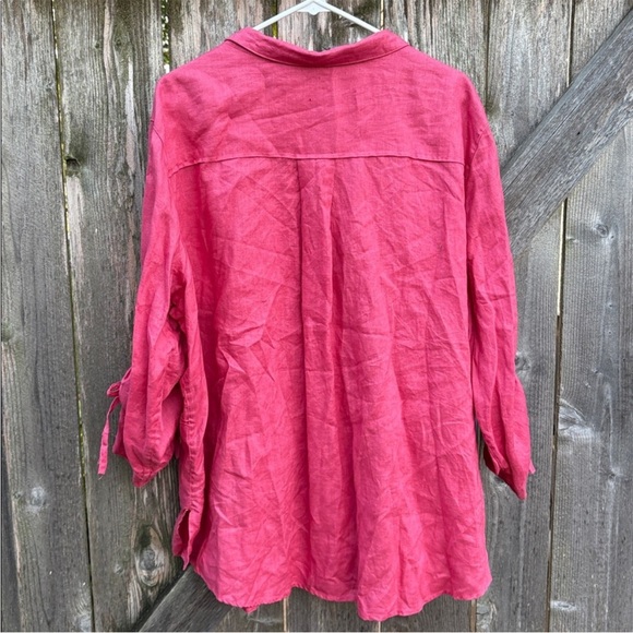 EUC John Mark Linen Ruched Sleeve
Button Front Wired Collar Top Deep Rose 3X - Picture 8 of 8
